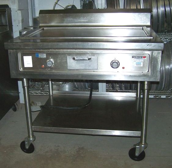 WELLS ELECTRIC GRIDDLE WITH CUSTOM EQUIPMENT STAND NSF - Click Image to Close