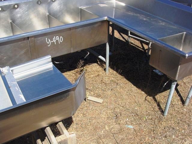 STAINLESS STEEL L SHAPE DIRTY DISH TABLE 4 SINKS MECHANICAL DRAI
