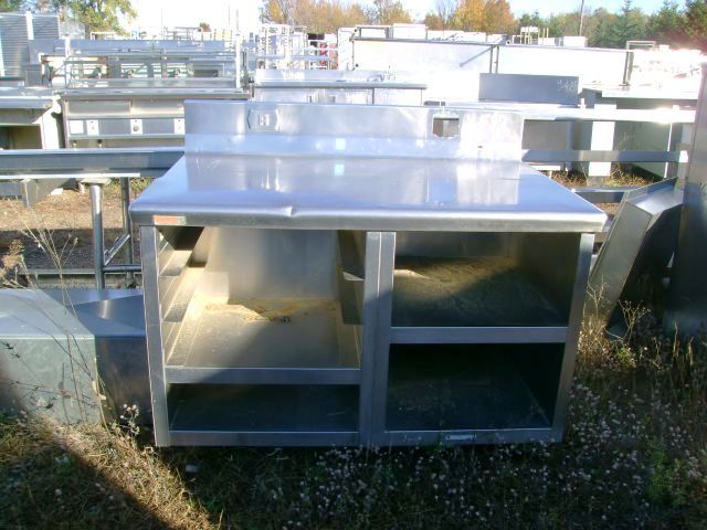 STAINLESS STEEL TABLE WITH FULL SIZE SHEET PAN RACK AND 3 UNDERS
