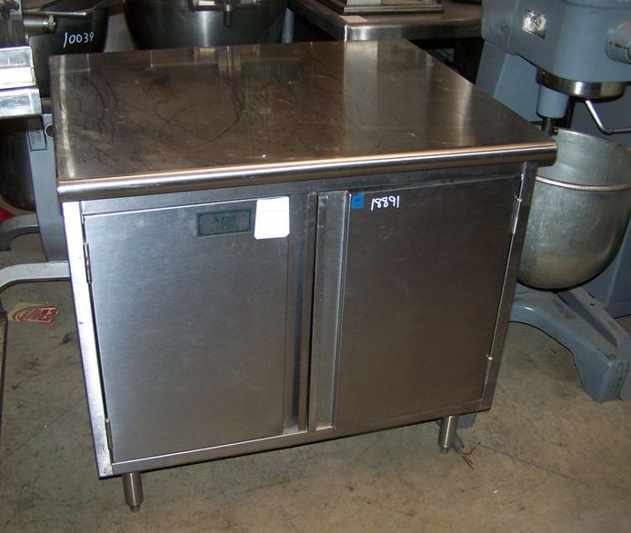 EAGLE S/S WORK TOP ENCLOSED CABINET W/2 SWING DOORS - LEGS - NSF - Click Image to Close