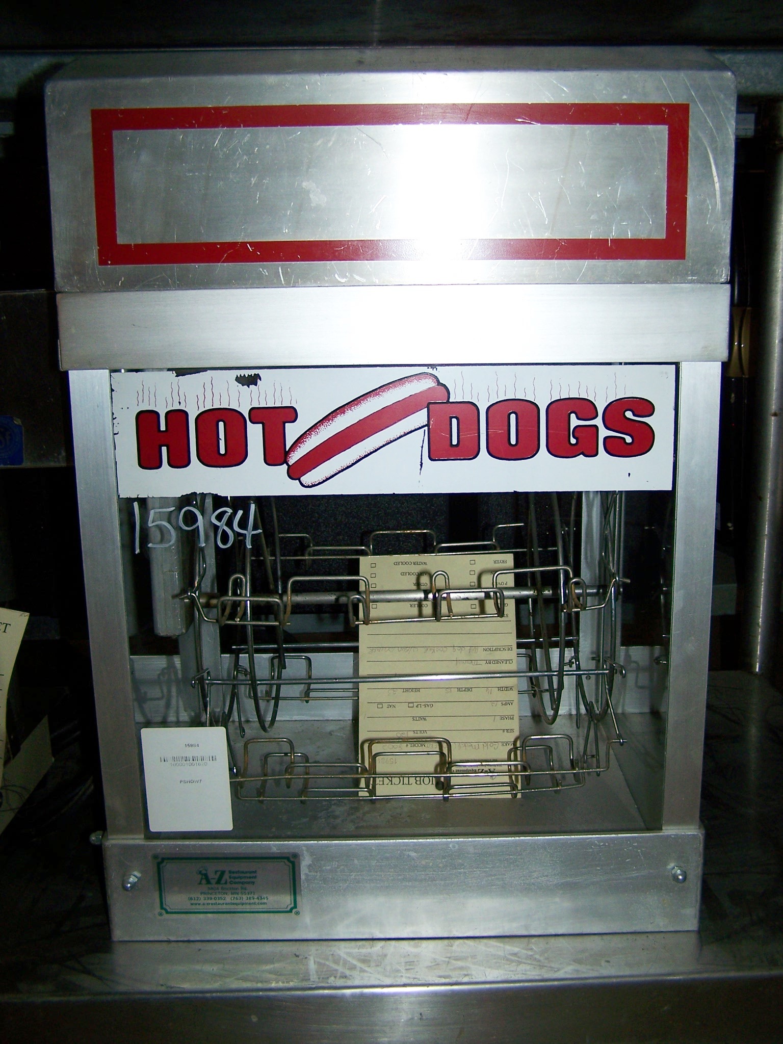 GOLD METAL HOT DOG ROTISSERIE COOKER/MERCHANDISER W/BUN WARMER - - Click Image to Close