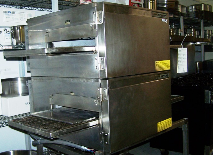 LINCOLN IMPINGER DUAL ELECT CONVEYOR OVENS STACKED ON STAINLESS - Click Image to Close