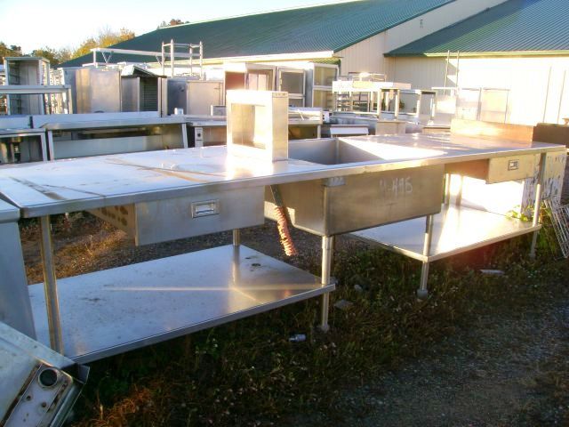 STAINLESS STEEL WORKTABLE 144 X 42 - 36 X 36 SINK - 2 STAINLESS - Click Image to Close