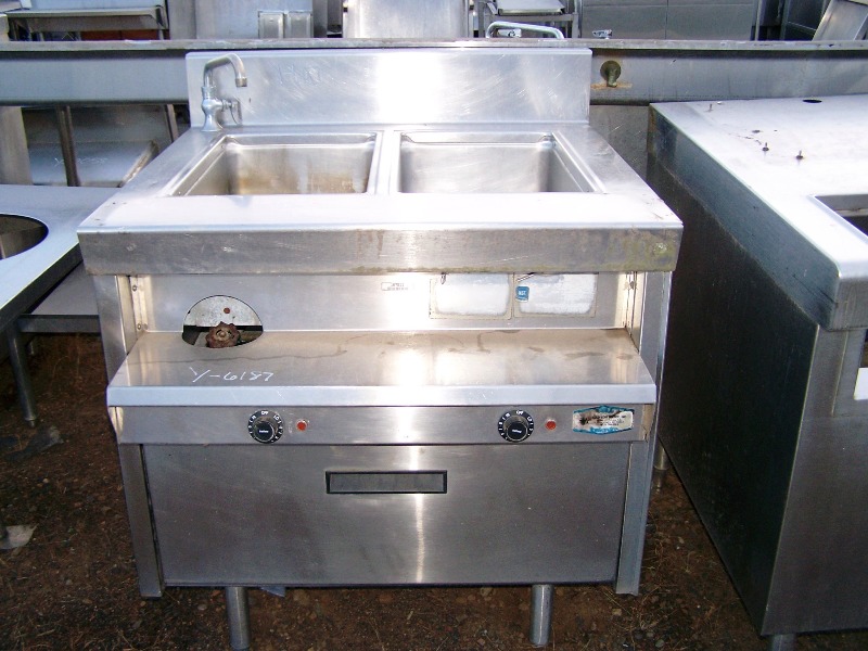 2 WELL STEAM TABLE WITH FAUCET - 1 S/S DRAWER HAS 9 INCH BACKSPL - Click Image to Close