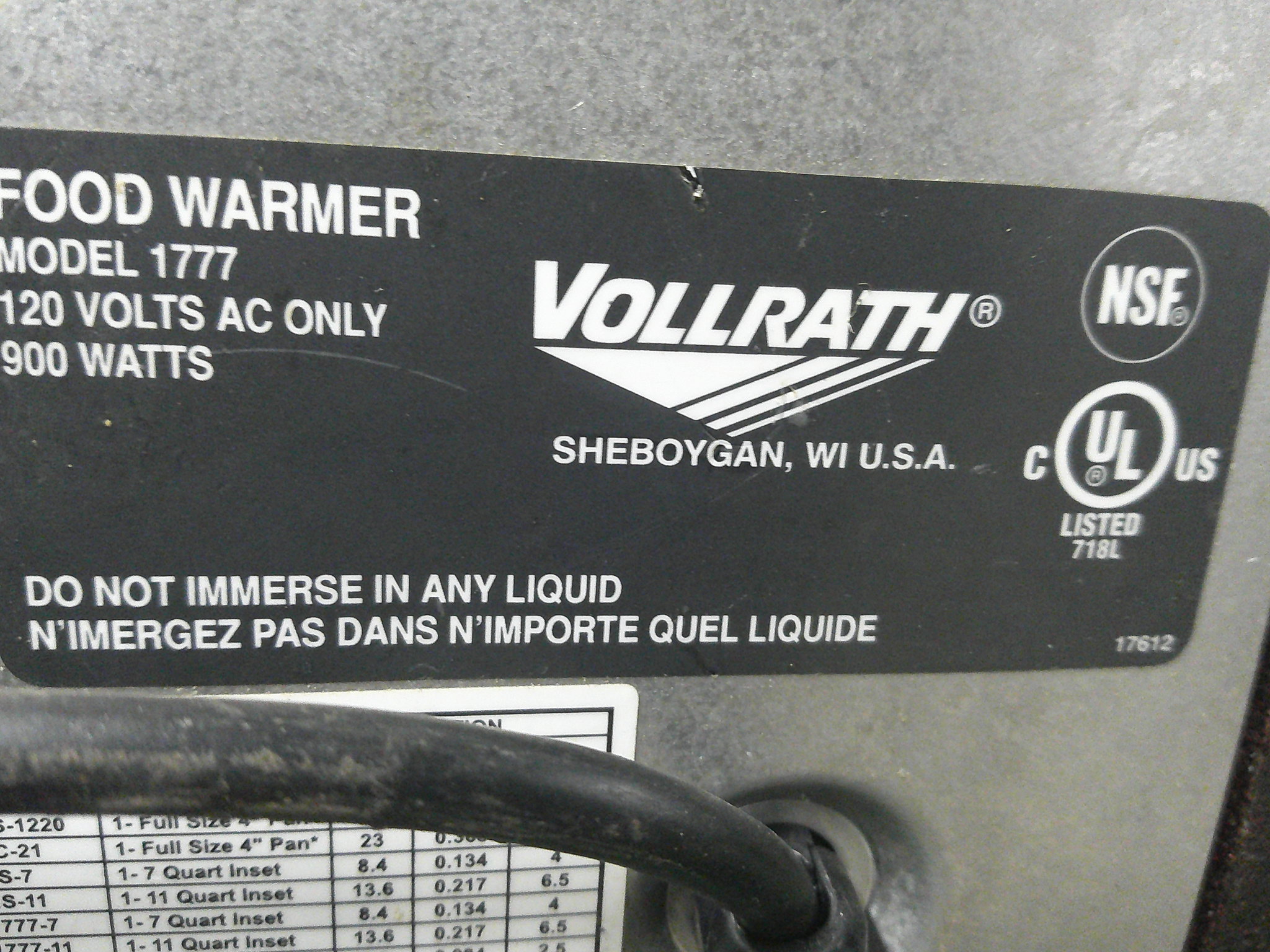 VOLLRATH SOUP WARMER