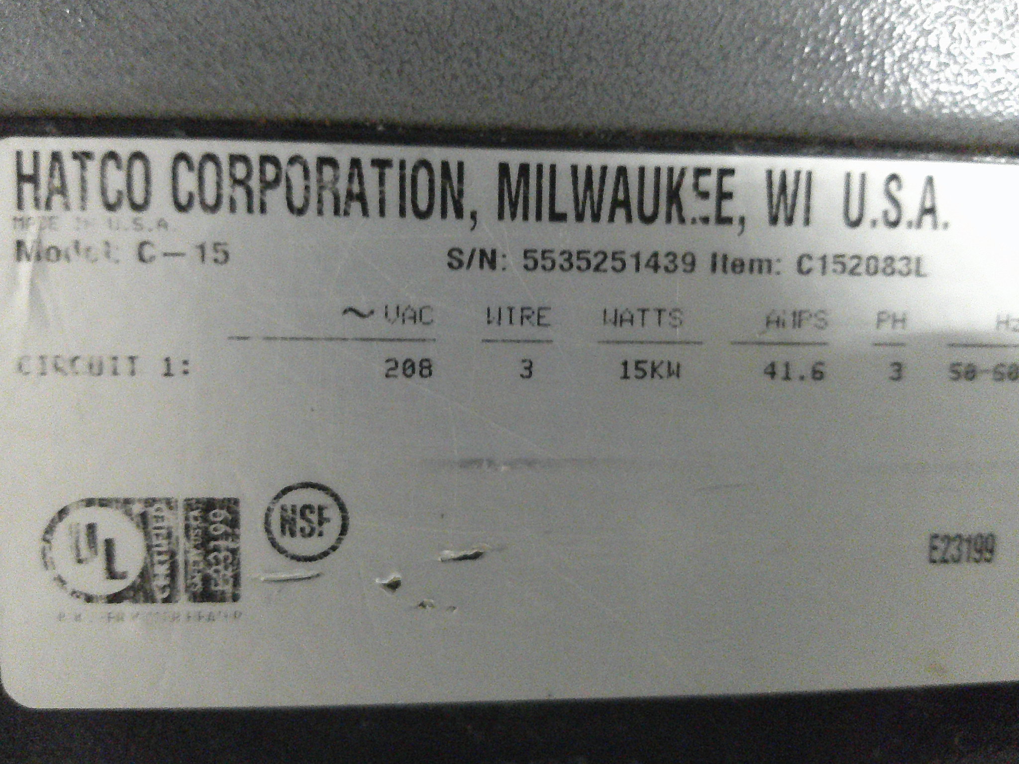 HATCO BOOSTER WATER HEATER