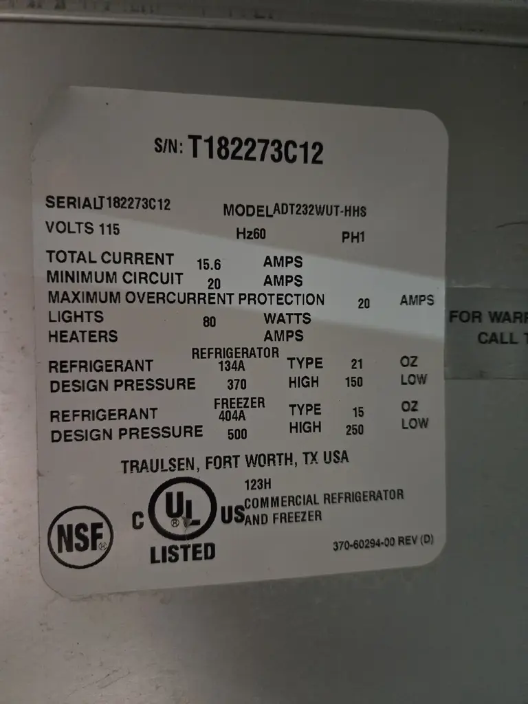 TRAULSEN COOLER/FREEZER COMBO