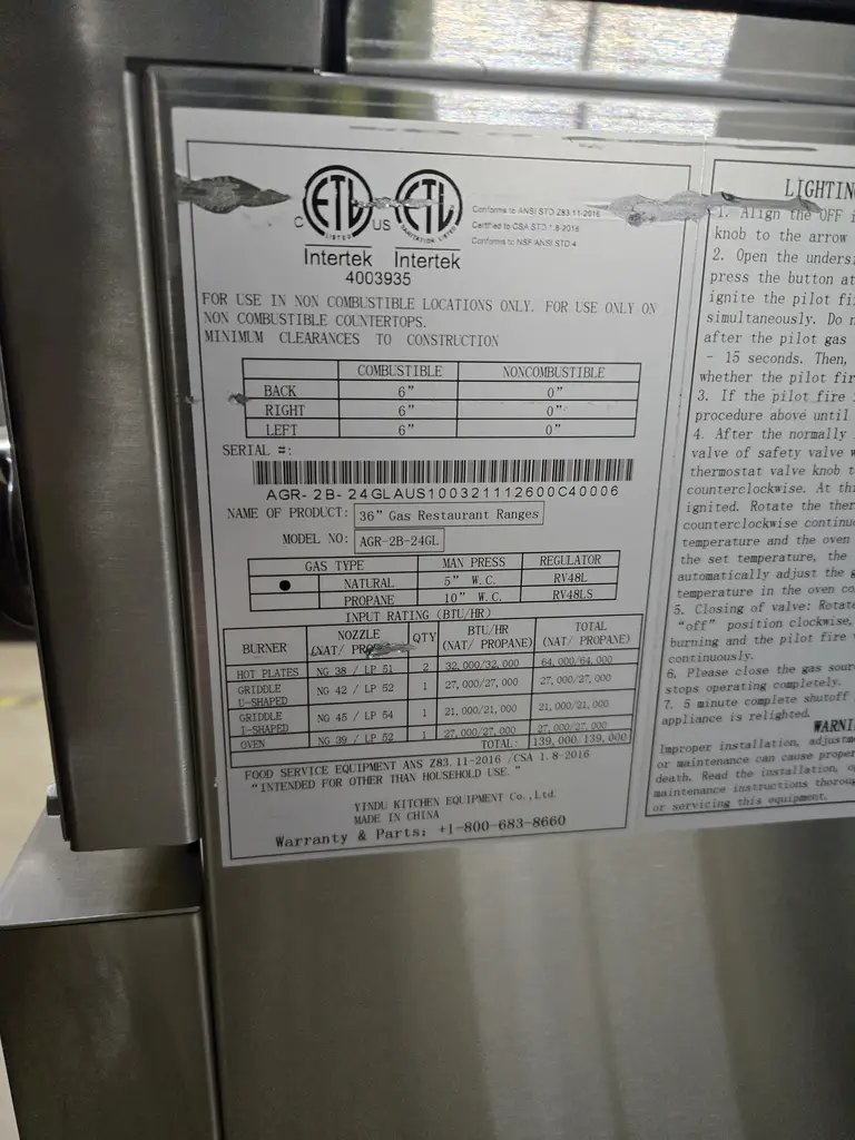 COOK RITE GRIDDLE RANGE