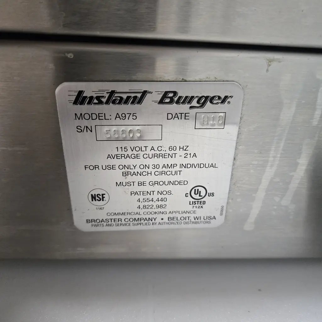 BROASTER INSTANT BURGER GRIDDL