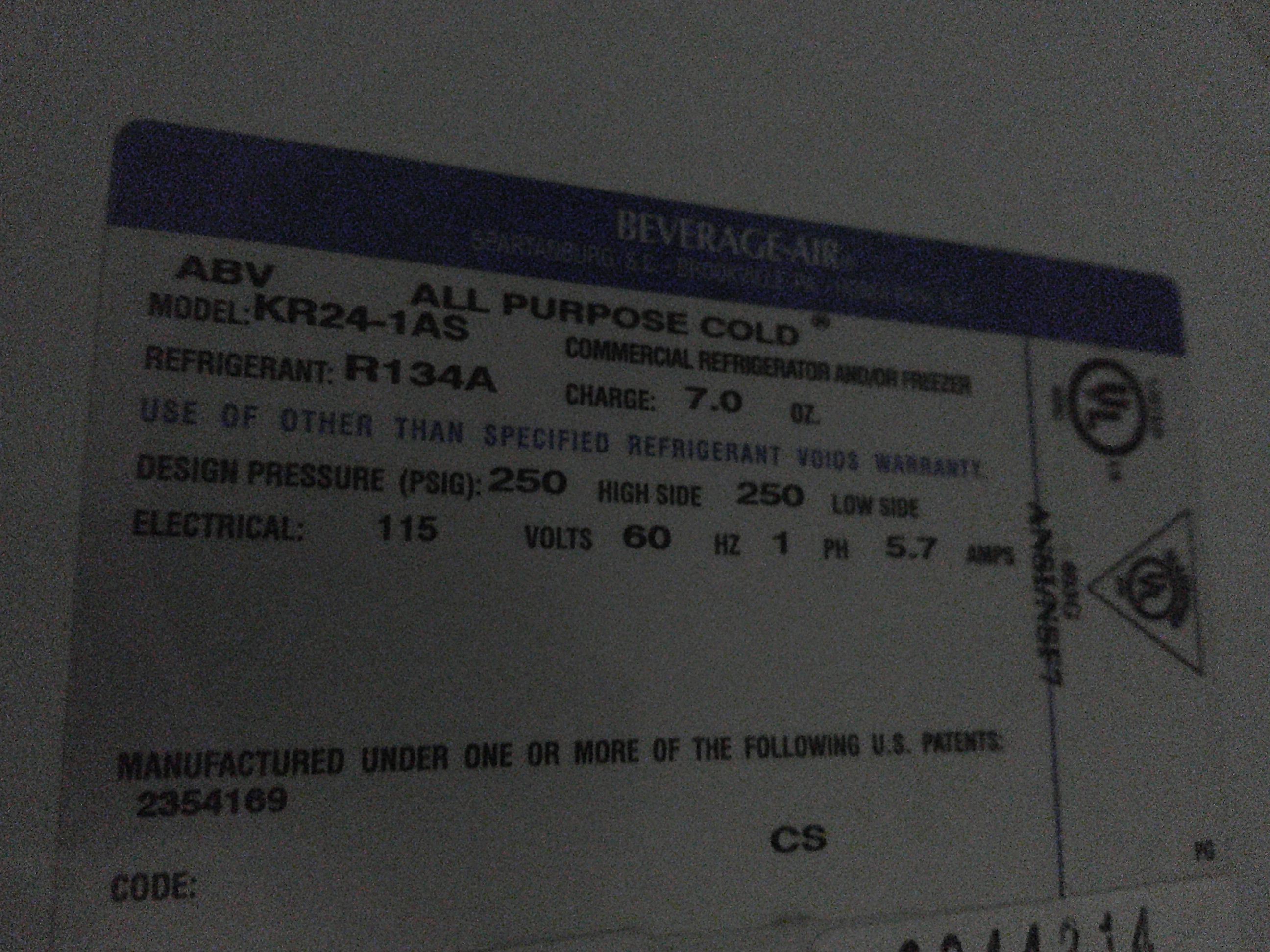 BEVERAGE AIR 1 DOOR COOLER